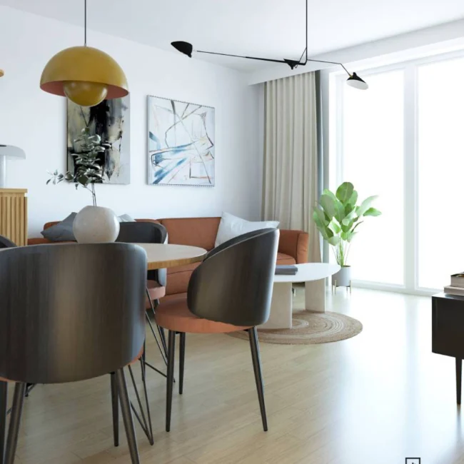 _mieszkanie_na_start_salon_z_kuchnia_lampa_meble_retro_krakow_malopolska